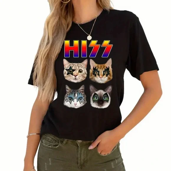 Graphic Tee, NWT, Funny Cat Hiss Print, UNISEX - Picture 4 of 7
